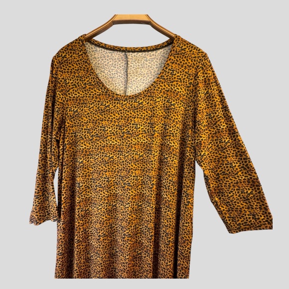 Blue Sky Women’s Dress Size XL Orange Cheetah Print 3/4 Sleeves Scoop Neck - Picture 3 of 9